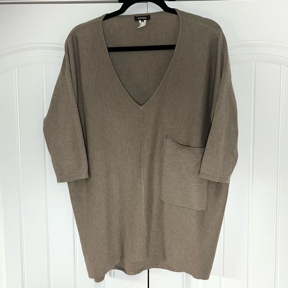 Kerisma Oversized Boxy Short Sleeve Poncho Sweater Size Medium Brown Fall